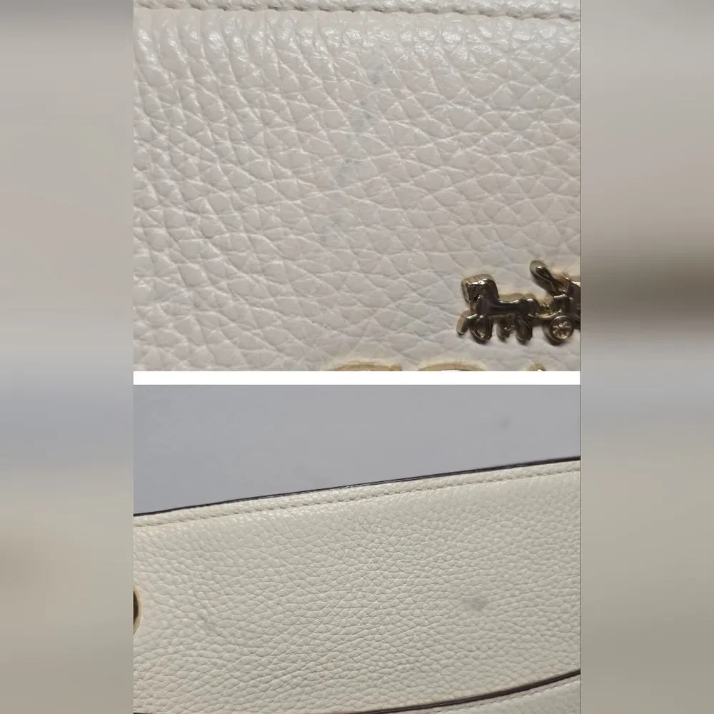 Coach Cammie Chain Tote Shoulder Bag Colorblock Cream Peach Pebbled Leather